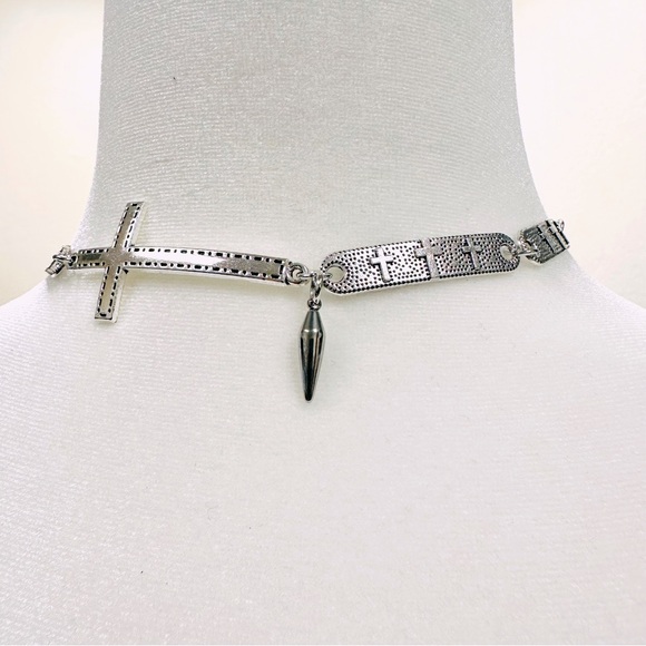 None Jewelry - Silver Cross Choker Necklace